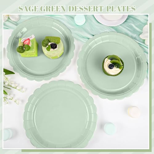 NatNarr 30 Pcs Sage Green Paper Plates 9 Inch Scalloped Party Plates Disposable Dinner Plate Green Dessert Plate for Birthday Baby Shower Wedding - Image 5