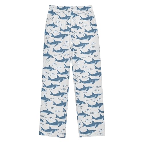 Summer Print Animals Dolphin Seamless Shark Pajamas Bottoms with Pockets Comfy Pjs Sleepwear Elastic Waistband Pajamas Pants Lounge Pants for 6-14 Years