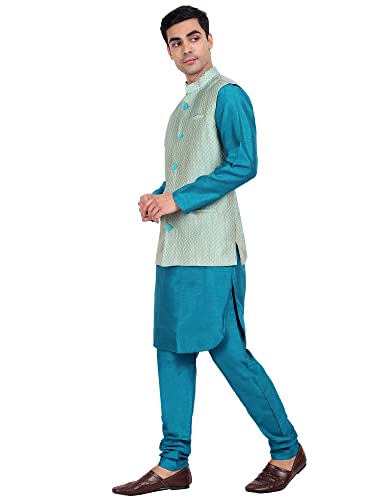 Image of Amazon Brand - Anarva Silk Blend Men's Kurta & Pant With Nehru Jacket Wedding Waistcoat
