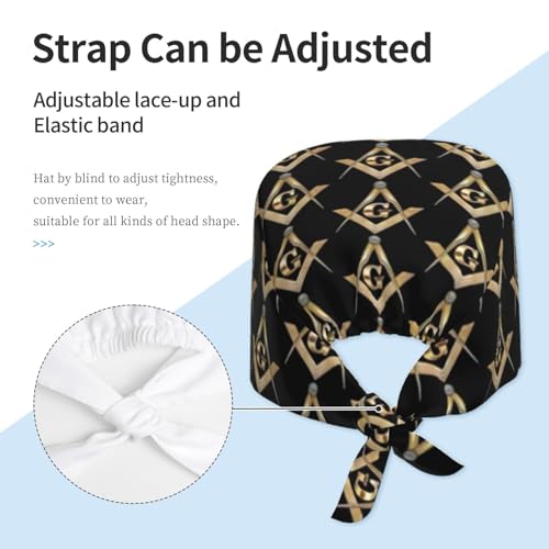 Image of Cute Pug Dog Print Working Cap Scrub Cap with Sweatband,Adjustable Fashion Bandage Tie Back Hat Headwear for Women Men