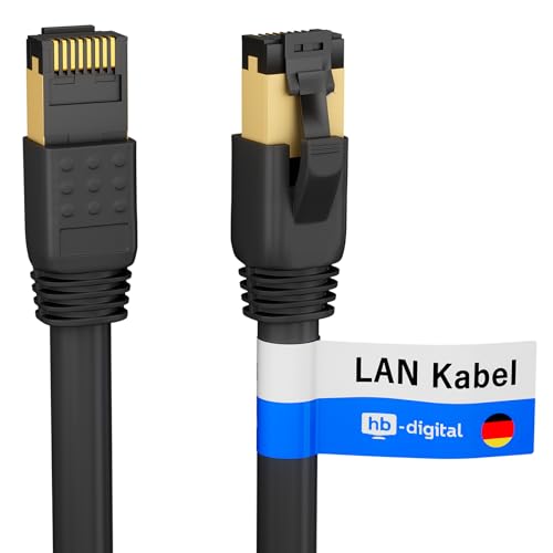 HB-DIGITAL 0,5m CAT 8 LAN Kabel Netzwerkkabel Patchkabel AWG 24 S/FTP LSZH 40Gbps 2000MHz - GHMT Zertifiziert - reines Kupfer mit vergoldete RJ45 Stecker für Switch, Router, Modem, PC - Schwarz