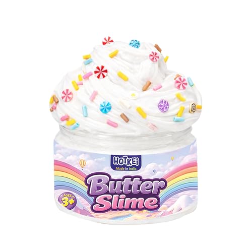 Image of HOTKEI White Color Vanilla Scented Butter Slime for Kids 3 to 10 Years Kit Set with Sprinkles Candy Charms Soft Stretchy Toy Slime Birthday Return Gift Toys for Kids Boys Girls Birthday