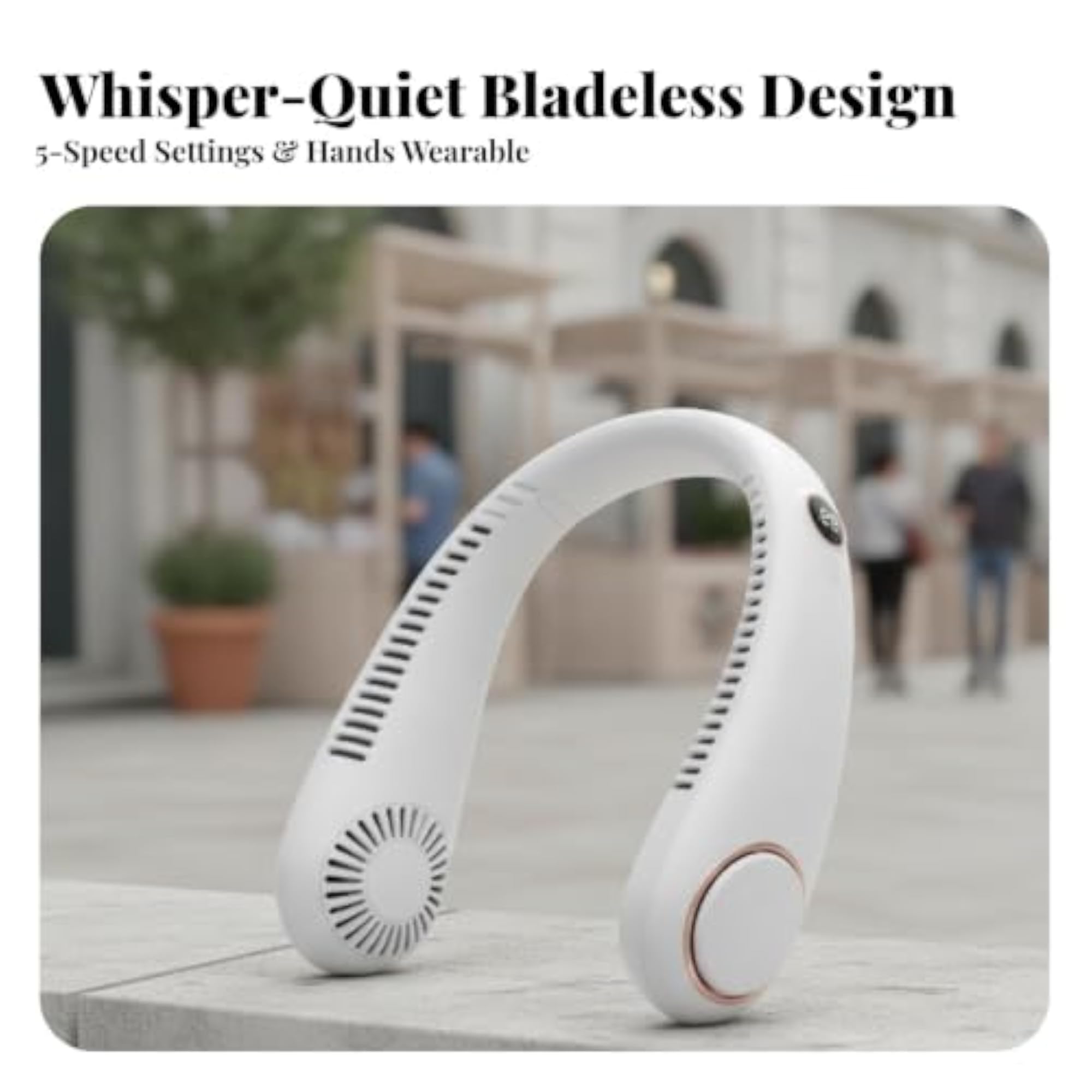 Quiet Bladeless Wearable Fan, Rechargeable & Portable