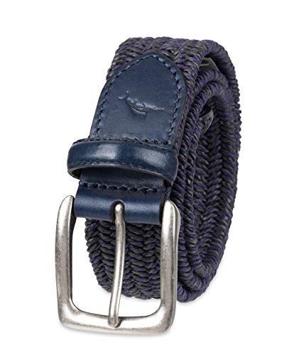 Tommy Bahama Men s Braided Woven Leather Belt, Navy, Small (30-32)