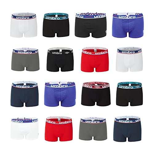 UMBRO Pack Surprise Calecon Boxer Homme 100% Coton, Modèle Aléatoire, Liberté de Mouvement, Respirant et Agréable (Lot de 5), Noir, Bleu, Rouge, Blanc, Taille M Cover