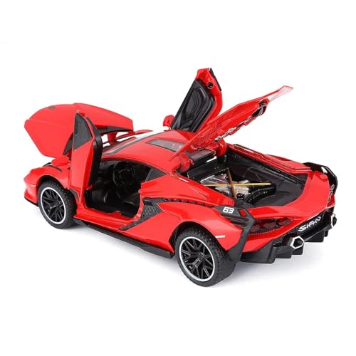 Image of 1:32 Scale Lamborghini SIAN Toy Car | Metal Pullback Diecast Car for Kids with Openable Doors, Sound, Light Effects Toy for Car Enthusiasts (RED)