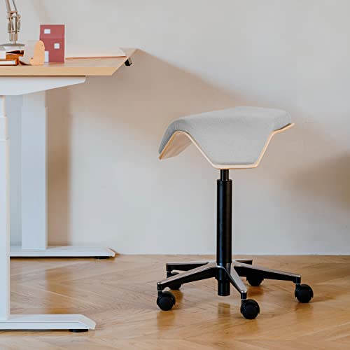 Image of Branch Saddle Chair, Ergonomic Rolling Stool | Birch Plywood Frame and Recycled Seat Fabric, Height Adjustable Saddle Seat for Active Sitting and Better Posture, Dove