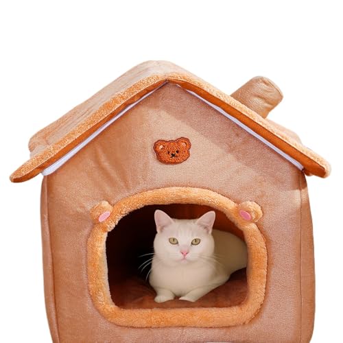 猫 ベッド ケーブ,滑り止め リラックス 折りたたみ式 ネスト | フード付き 猫 ベッド 室内 用 ハウス | 子猫・子犬・ペット用 室内・寝室・リビング・バルコニー・アパート・寮 睡眠・冬用