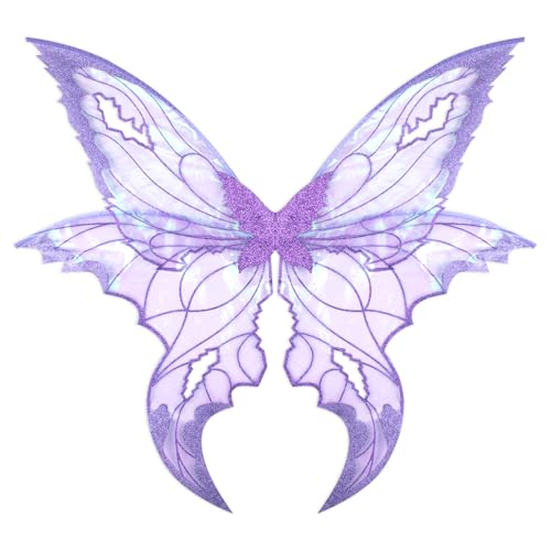 Large Fairy Wings for Adult Women 34x33 Hollowed Purple Butterfly Angel Wings Transparent Organza Renaissance Fairy Costume Cosplay Accessories for Halloween Dress Up Party Costume