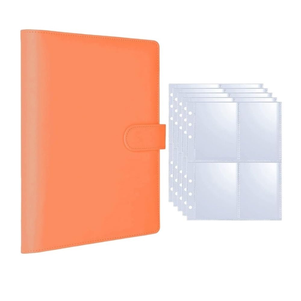 25pcs Page(4 Grids) Photo Card A5-Binder Albums Cards Collect Book Binder Photocard Holder(Orange -25 pages)