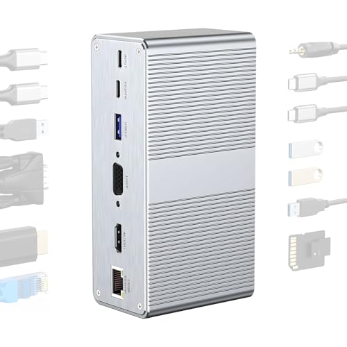 Base compacta 13 en 1 USB C con pantalla de 100 W PD Gigabit Ethernet, 4 puertos USB para portátiles, ahorro de espacio
