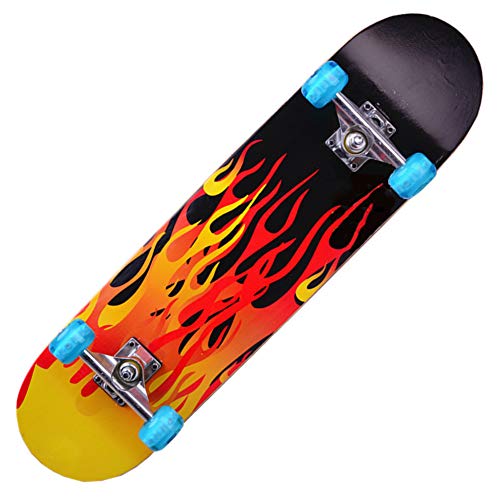 ZBYL Skateboard Monopatín Completo 31 Pulgadas Double Kick Longboard, 7 Capas De Madera De Arce Tabla De Skate Cóncava Impresión A Doble Cara Rueda De Destello,A