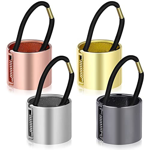 Lurrose Haargummi Metall Ring Elastisch Haar Seil Band Pferdeschwanz Halter Haarschmuck für Frauen 4 Stück (Schwarz, Silber, Golden, Roségold)