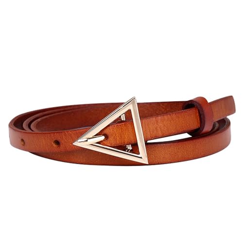 Khaki,95CM/37.4'',Skinny Leather Belts for Women, Top Layer Cowhide, Solid Color Triangle Buckle Womens Belts for Pants Jeans Dresses