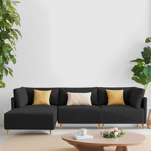 Image of Carina LHS 4 Seater L Shape Sofa Set for Living Room (Black Fabric) Premium Fabric Sofa