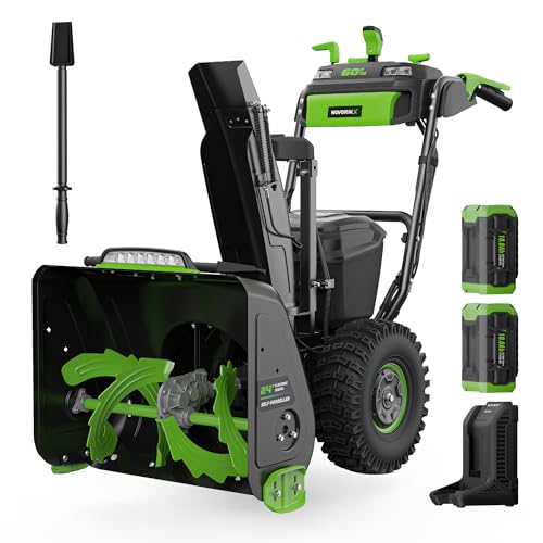 NovorikX 60V Self-Propelled 24-Inch Cordless Snow Blower, 20' Intake Height, 200° Adjustable Chute & 0–80° Deflector, Throws up to 50 ft, LED Headlight, (2) 10Ah Batteries & Charger Included