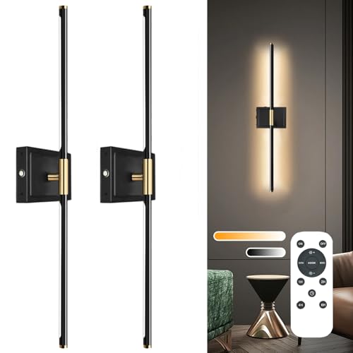 Image of Wall Sconces Set of 2 Battery Operated, 8000mAh USB Rechargeable Wall Sconce with Remote Control, 360Rotate Dimmable 3000K-6000K LED Dimmable Picture Lamp for Living Room, Bedroom, Hallway (32inch)