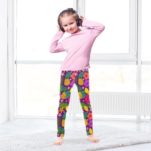 ALAZA Girls' Leggings Children's Yoga Pants Skinny Printed Dance Pineapple Hibiscus Flower Comfortable 4T3