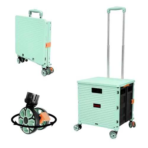 Carro de Mano Plegable para Carrito de Compras con Tapa, Rueda de rotación de 360 ° silenciosa y Resistente al Desgaste & Carro de Bota Ajustable de aleación de Aluminio, Capacidad de Carga 45 KG