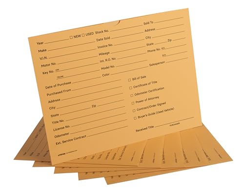 100 Deal Jackets for Car Dealerships 9x12 | Heavy Duty Vehicle Deal Envelopes for Used Car Auto Dealer Supplies