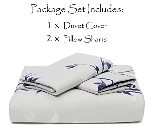 Chanasya Floral Duvet Cover Set - Duvet Cover (90” X 90”) & 2 Pillow Shams (20” X 26”) - 3-Piece Set, Queen Size, Purple Navy #TOP2