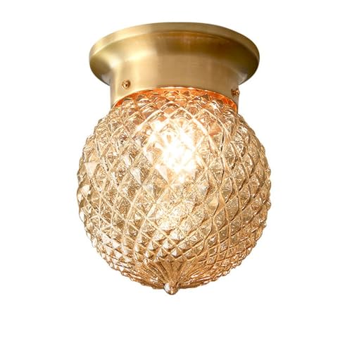 Lámpara de Techo nórdica de latón Antiguo con Globo de Cristal, Estilo Vintage, Mini lámpara de Techo semiempotrada para Pasillo, Porche y Pasillo (A)