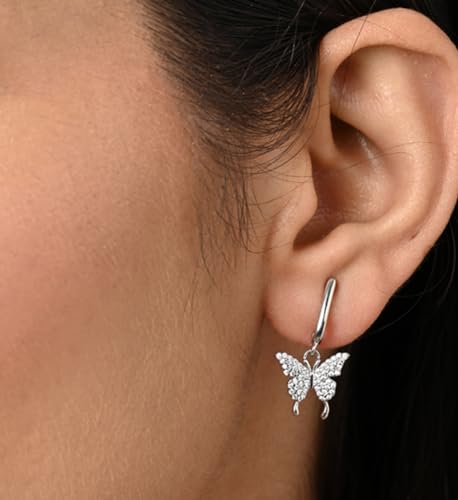 Image of Clara 925 Sterling Silver Fia Butterfly Pendant Earrings Chain Bracelet Anklet Ring Jewellery Set for Women & Girls| Platinum Plated | Gift for her