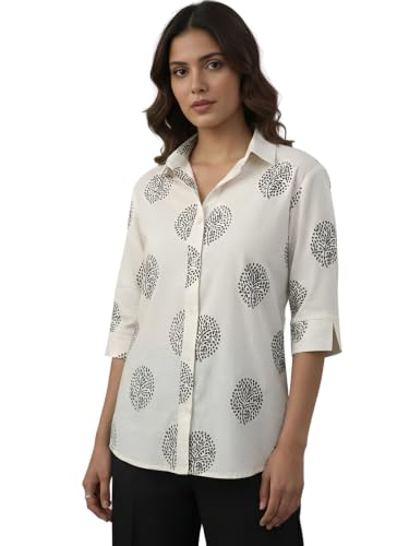 Image of Leriya Fashion Cotton Tops for Woman Khadi Cotton Casual Top for Women | Minimal Ethnic Printed Women Tops Cotton | Breathable Summer Wear | Office Casual Western Shirt| Shirt for Woman Western