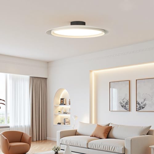 Image of Minimalist Ceiling Light 19.7 inch White Mid Century Modern Ceiling Lights Nordic LED Flush Mount Fixture Vintage Close to Ceiling Light Large Metal Ceiling Lamp for Entryway Corridor Bedroom