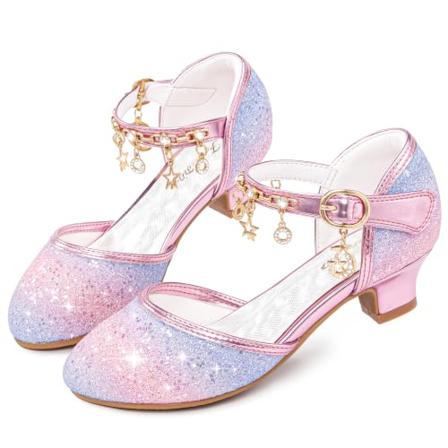 Image of Furdeour Girls Dress Shoes Princess Crystal High Heels Flower Girl Shoes