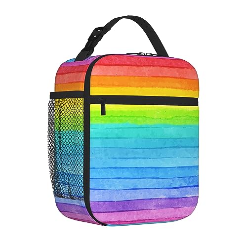 Fekroma Portable Lunch Bag 3D printing Lunch Box Lightweight Lunchbox Reusable School Tote Bag for Boys, Gilrs, Kids and Youth (Rainbow, One Size)