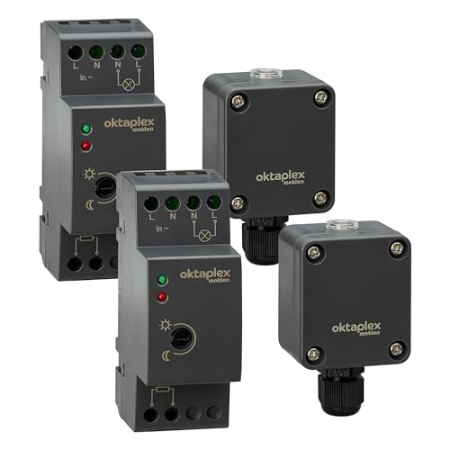 Oktaplex Set de 2 EDI Interruptor crepuscular riel Sombrero 35mm 230V Externo Sensor crepuscular IP65 Exterior Antracita