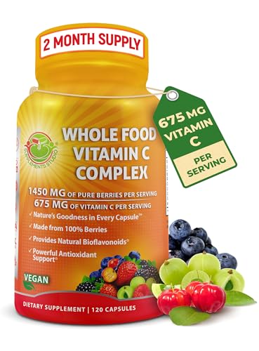 Whole Food Vitamin C Complex - 1450mg Organic Berries - 675 mg Vitamin C per Serving, High-Potency