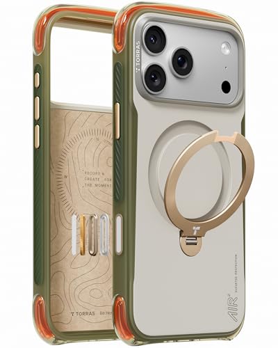 Image of TORRAS Ostand Q3 Air Pro iPhone 17 Pro Case, Dual Airbag Drop Protection, 360 Rotating Magnetic Stand, Compatible with MagSafe, Shockproof Bumper Back Cover, White