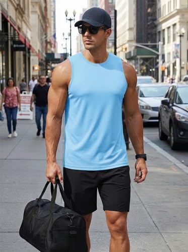 MAGCOMSEN Tanktop Herren Ärmelloses Leicht Muskelshirts Gym Ärmelloses Weste Rundhals Achselshirt Quick Dry Fitness Trägershirt Himmelblau 3XL 6