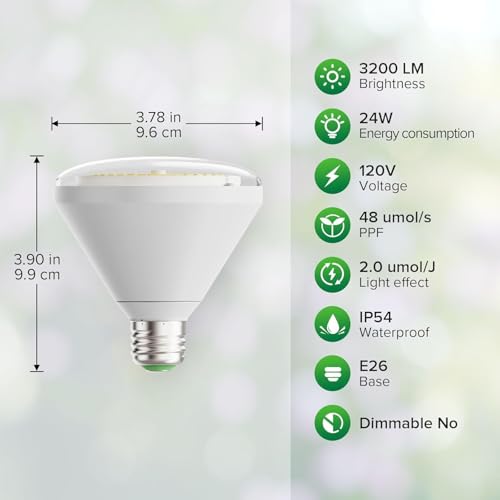 Image of SANSI 250W Equivalent LED Grow Light Bulb, BR30 24W 3000K 5000K Red 660nm Infrared 730nm Full Spectrum Grow Bulb, IP54 Waterproof Grow Light for Indoor Outdoor Plants