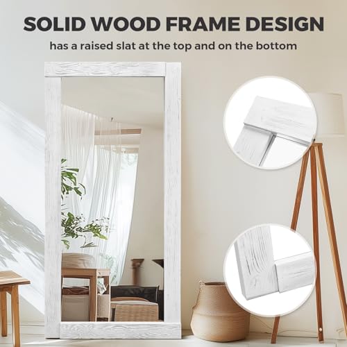 Image of 71x32in Full Length Mirror, Solid Wood Convex Frame, White