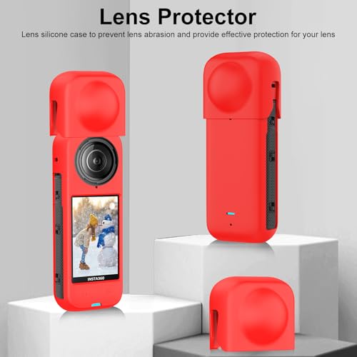 Funda protectora de silicona para Insta360 X4 con tapa de lente roja miniatura 3