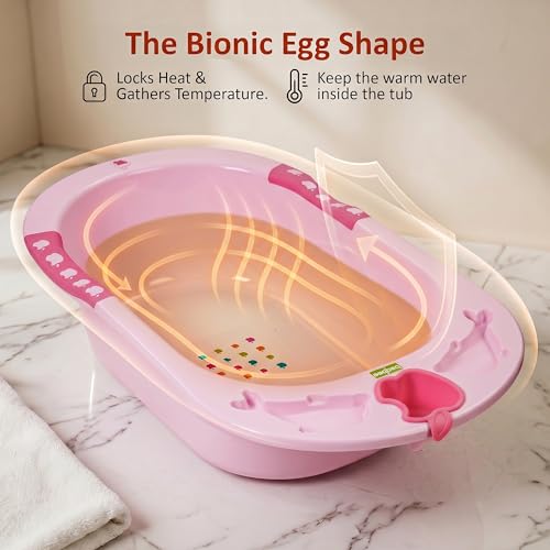 Image of Baybee Dolphin Baby Bath Tub for 0 to 5 Years | Ergonomic Bath Tub for Kids with Non-Slip Base, Quick & Easy Drain | Premium Baby Bather with Soap Holder Bathing Tubs for Boys Girls (Pink)