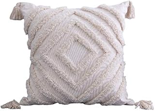 Fenteer Woven Boho Throw Pillow Cover, Decorative Pillowcases Minimalist Neutral Collection Tufted with Tassels Cushion Covers for Farmhouse Sofa Couch, 45x45cm F