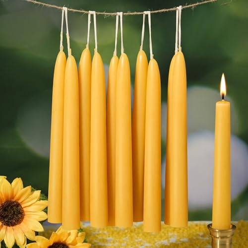 8 in Beeswax Taper Candles,8 Pack Dripless Pure Beeswax Candle Sticks,8 Hours Long Burning Natural Bees Wax Candles for Home,Unscented Smokeless Tapered Candlesticks for Dinner
