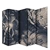 Room Divider Screen 3 Panels Abstract Black and Gray Floral Design
