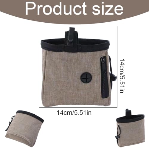 OUDQFCJ Multifunktionale Futtertasche mit Kotbeutelspender und Verstellbarem Gürtel, Hundetraining Futterbeutel, Hundesnackbeutel, Welpen Leckerlitasche, Leckerlibeutel für Hunde (Braun)