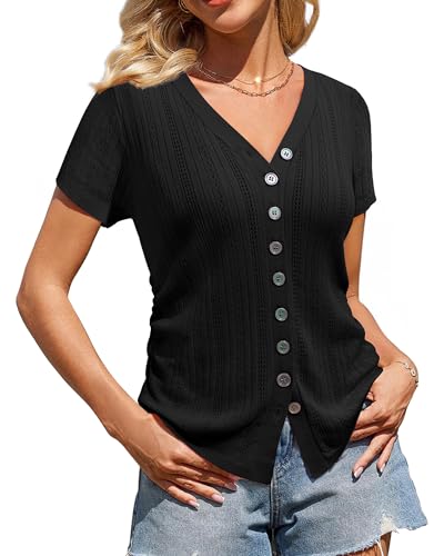 Messic Womens Short Sleeve Sweaters V Neck Casual Summer Knit Pullover Tops