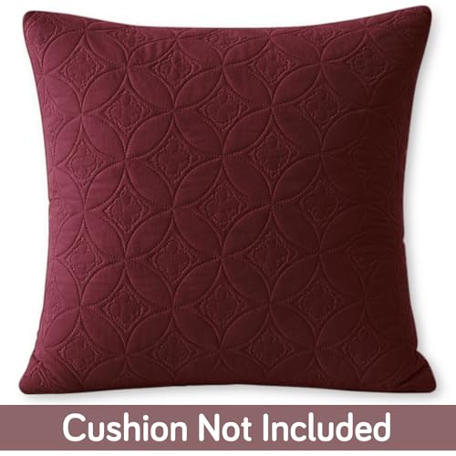 Image of HOKIPO 100% Leakproof Quilted Cushion Cover for Sofa 22x22 Inches, Set of 2, Wine (AR-6281-BRGN*2)