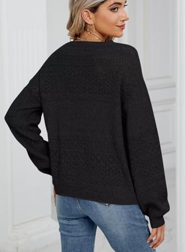 Image of JOCAFIYE Womens Sweaters Casual Long Sleeve V Neck Lightweight Hollow Out Pullover Sweater Tops