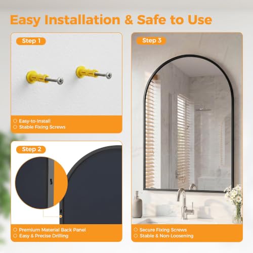 Image of NEWBULIG 26 inchx38 inch Arched Bathroom Mirrors, Wall Mirror for Over Sink, Black