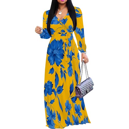 Image of PinkPatty Women's Long Sleeve Maxi Dress Plus Size Casual V Neck Wrap Dress with Pockets&Belt