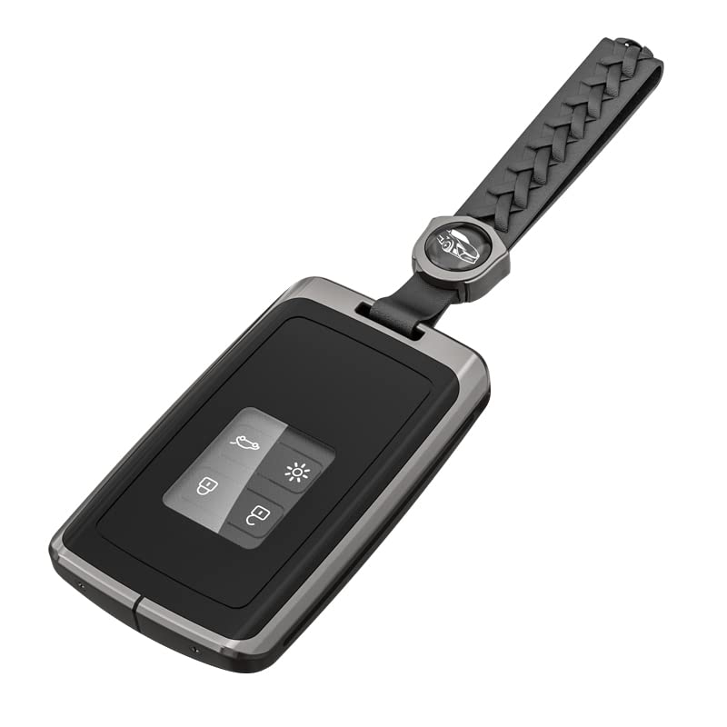 Zinc Aolly Cover Shell for Renault 4 Buttons Car Key Fob,Keyless Smart Card Case Holder Fit to Clio/Megane/Kadjar/Captur/Dacia Duster，accessoried with Keychain - Black