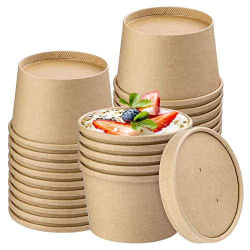 Image of 8 oz 25 pack Paper Soup Cups with Lids, Paper Ice Cream Cups